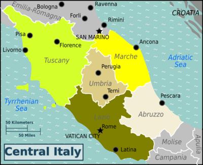 The quake's main impact was along the border between Umbria and Lazio.