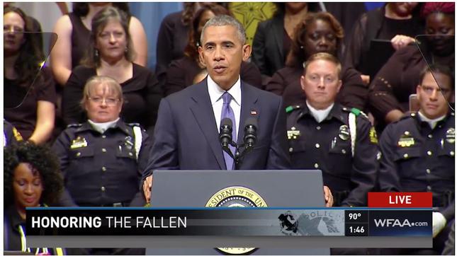 President Obama at the Dallas memorial service July 12.