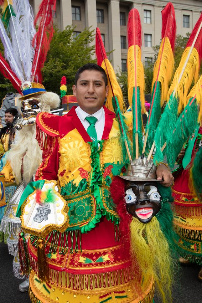 Luis Rodriguez of Sterling, Virginia, is dressed as King Rey Moreno. His group, Morenada Bolivia, was one of the Latino dance troupes that participated in the Parade of Nations.