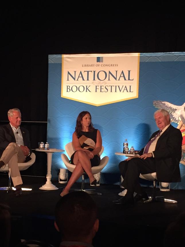 Newt Gingrich (right) at the National Book Festival with Rep. Steve Israel and interviewer Colleen Shogan.
