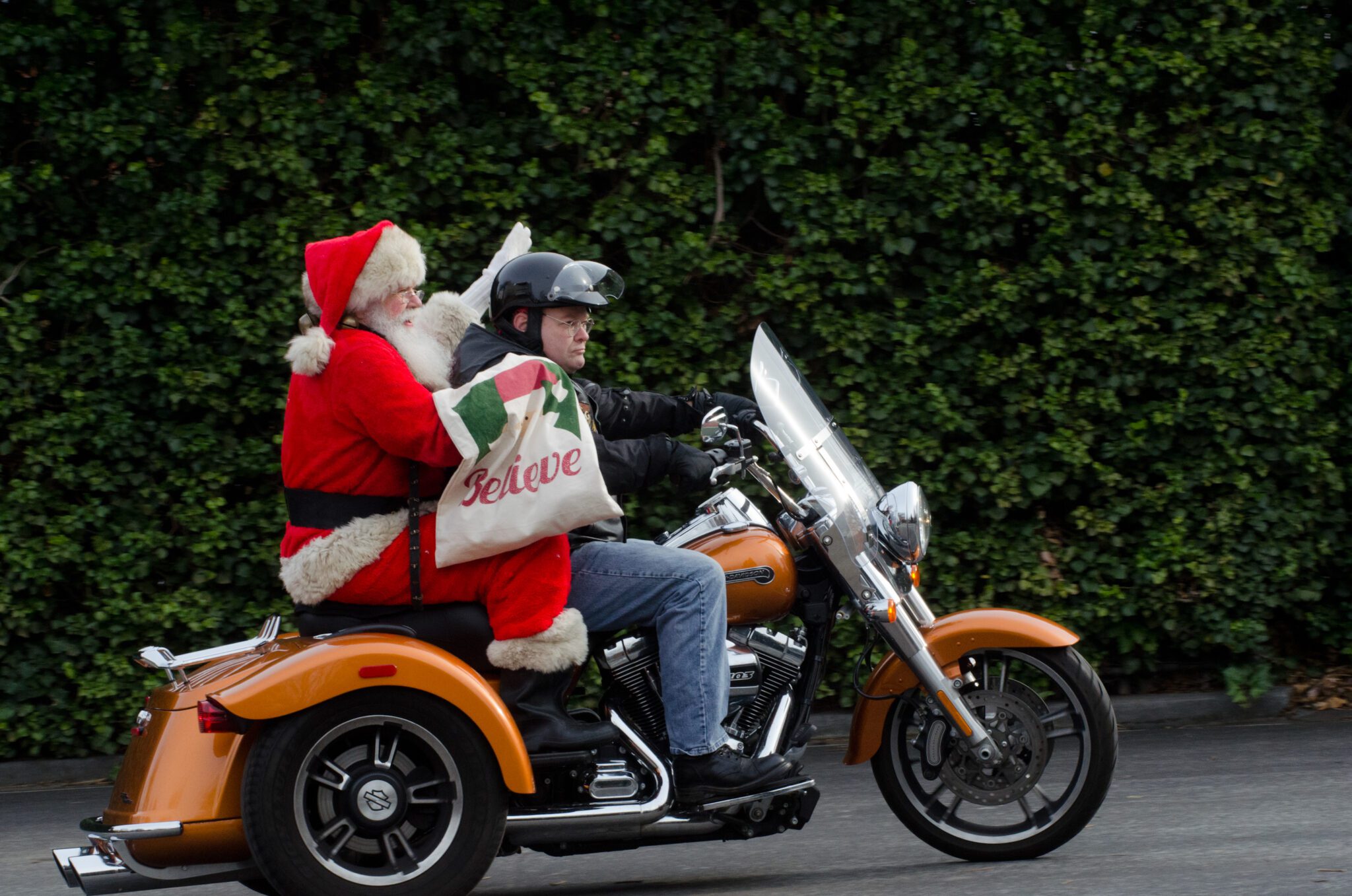 Santa on motorcycle arrives at Volta Park to meet the children Dec. 4 (Photo by: James Brantley)